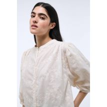 Blouse manches courtes brodée en coton - Beige Ecru - L - Femme - Monoprix