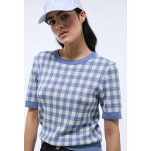 Pull manches courtes motif vichy - Bleu - XS - Femme - Monoprix
