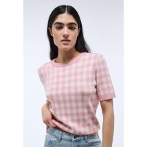 Pull manches courtes motif vichy - Rose - M - Femme - Monoprix