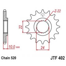 Pignon de sortie de boite JT. 16 dents acier standard pas 520 type 402