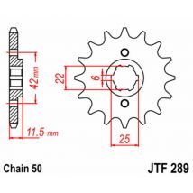 Pignon de sortie de boite JT. acier standard 289 - 530