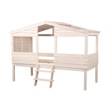 Nordic Factory - Lit cabane enfant 90x200 - bois naturel - avec sommier à lattes - pin massif - modèle Woody Wood