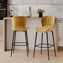 Lot de 2 chaises de bar en velours jaune curry 75 cm - Tabourets de bar / Chaises de bar Design Hautes, Art déco - Mazzia, Rendez-Vous Déco