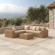 Salon de jardin 4 personnes en résine tressé et tissu beige - Salons de jardin / extérieur, Maison bohème - Savana, Rendez-Vous Déco