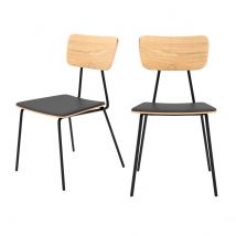 Set de 2 sillas de madera clara, piel sintética y patas de metal negro - Gerone