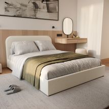 Cama doble con arcón 140x190 cm en tejido gris/beige - Tilly