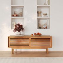 Mueble de TV en madera de teca, 2 puertas correderas - Bormes