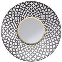 Miroir rond en métal noir et blanc finition doré D59 cm - Isabeau