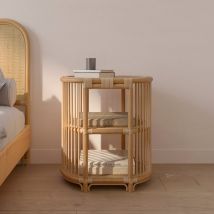 Mesa auxiliar de ratán natural con 2 estantes - Marthe