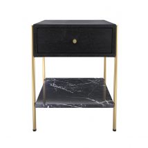 Table de chevet 1 tiroir en bois noir et métal doré - Doori