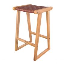 Taburetes para isla de cocina de teca y cuero tejido marrón 65 cm - Yuma
