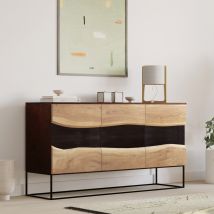Aparador de 3 puertas de madera de acacia y metal negro - Alabama