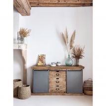 Buffet en bois 3 tiroirs 2 portes coulissantes en métal - Tabuk