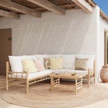 Salon de jardin en bambou avec un canapé d'angle et une table basse - Vadella