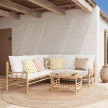Conjunto de jardín de bambú con sofá de esquina y mesa baja - Vadella