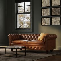 Canapé 2 places en cuir marron - Chesterfield