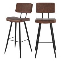 Lot de 2 chaises de bar marron en cuir synthétique 75.5 cm - Texas - Rendez-Vous Déco