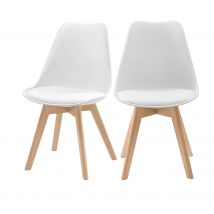 Chaise scandinave blanche et pieds bois (lot de 2) - Skandi