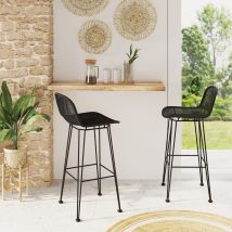 Chaise de bar 76 cm en résine tressée noire (lot de 2) - Jigani