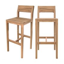 Chaise de bar extérieur en bois de teck massif (lot de 2) - Tunga