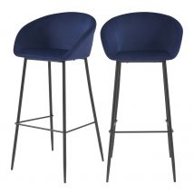 Chaise de bar 75 cm en velours bleu (lot de 2) - Marquise
