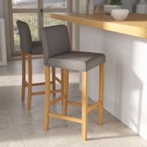 Lot de 2 tabourets de bar en tissu gris foncé et pieds en bois, 75 cm - Chaises de bar hautes avec dossier, design bohème - Havane - Rendez-Vous Déco