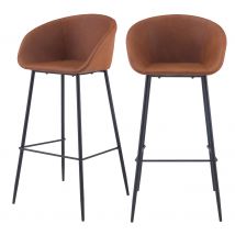 Set de 2 sillas de bar 75 cm de cuero sintético marrón - Kalba