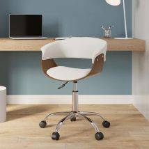 Silla de oficina con ruedas en madera y PU blanco - Basile