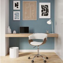 Chaise de bureau pivotante en bois et PU blanc - Basile