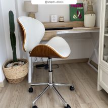 Chaise de bureau pivotante en cuir synthétique blanc 79-91cm - Baudoin