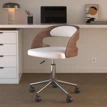 Silla de oficina con ruedas en madera y PU blanco - Louis