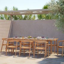 Mesa y sillas de jardín para 8-10 personas en madera de teca maciza - Kora