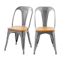 Set de 2 sillas de metal cromado y madera de olmo - Yoanna