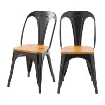 Set de 2 sillas de metal negro y madera de olmo - Yoanna