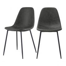 Chaise en cuir synthétique gris/noir (lot de 2) - Henrik