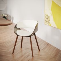 Silla de piel sintética blanca y chapa de nogal - Polo