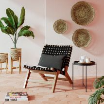 Fauteuil de jardin en teck et sangles en tissu noir - Tao