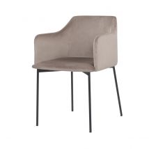 Sillón de terciopelo beige con patas de metal negro - Glam