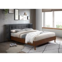 Lit double 160x200 cm en tissu gris foncé - Loco