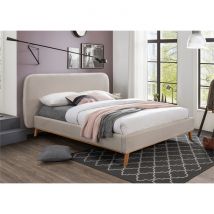 Lit double 160x200 cm en tissu gris/beige - Modjo