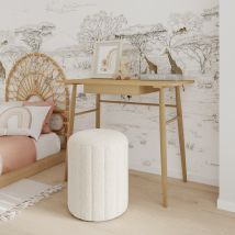 Pouf rond en tissu blanc bouclé - Eva