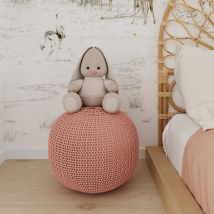 Pouf tricot rond en coton rose poudré D40 cm - Elisa