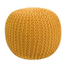 Pouf tricot rond en coton jaune moutarde D40 cm - Elisa