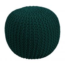 Pouf tricot rond en coton vert sapin D40 cm - Elisa