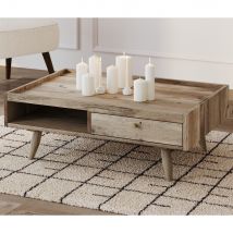 Table basse rectangulaire en bois de manguier 1 tiroir - Masala