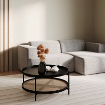 Mesa de centro de madera en mindi negra y caña D84 cm - Lukut