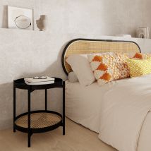 Table basse en cannage et bois de mindi noir D49 cm - Lukut