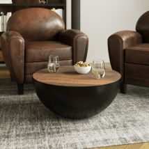 Table basse ronde en bois massif et métal D70 cm - Tajy