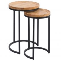 Table d'appoint ronde en bois et métal (lot de 2) - Yaca