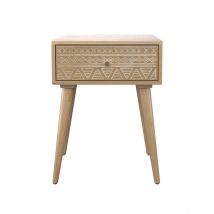 Table de chevet en bois de manguier gravé 1 tiroir - Tiny